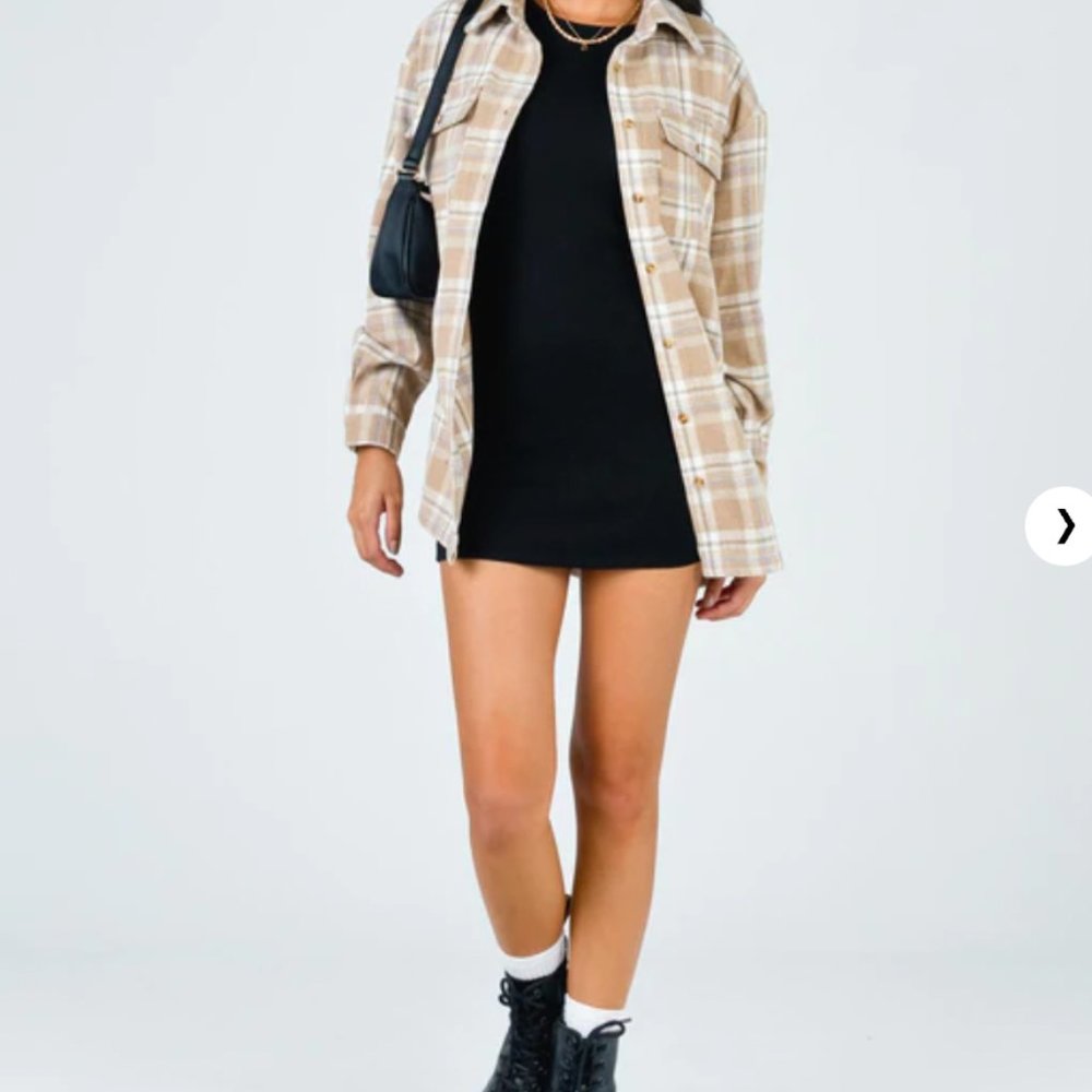 SOLD Princess Polly Oversized Mila Plaid Cream Beige Shirt - Picture 4 of 5